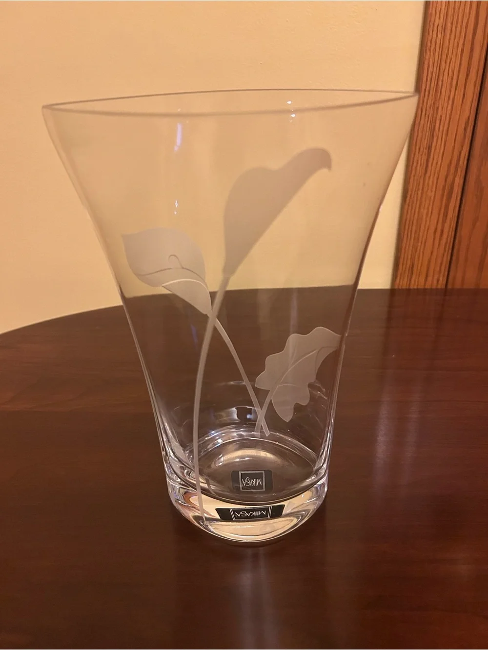 Mikasa Clear Glass Vase with Frosted Leaf Motif